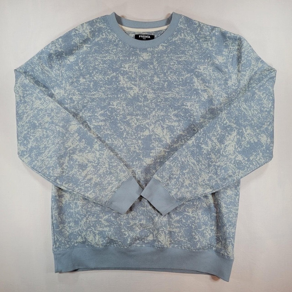 RSQ Mens Light Blue Acid Wash Marble Print Crew Neck Sweatshirt Large